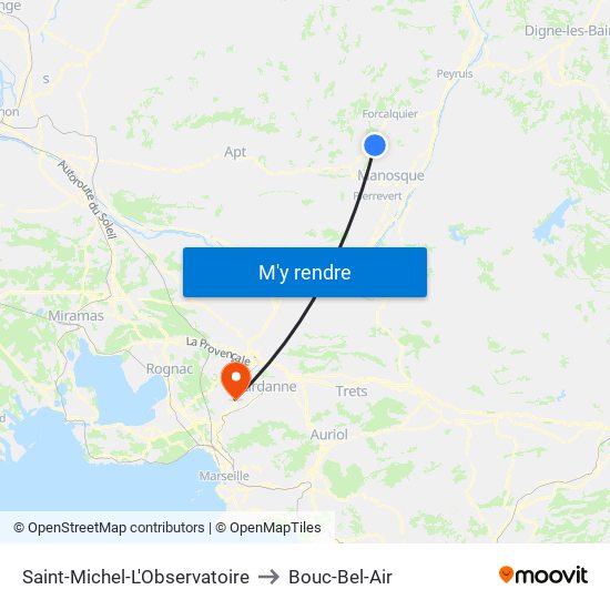 Saint-Michel-L'Observatoire to Bouc-Bel-Air map