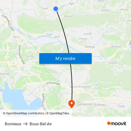 Bonnieux to Bouc-Bel-Air map
