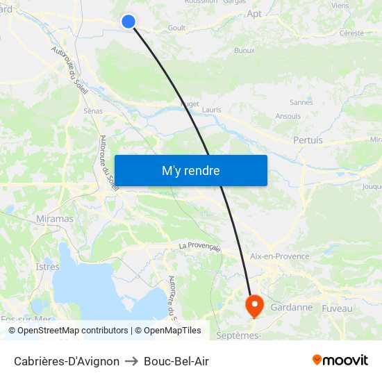 Cabrières-D'Avignon to Bouc-Bel-Air map