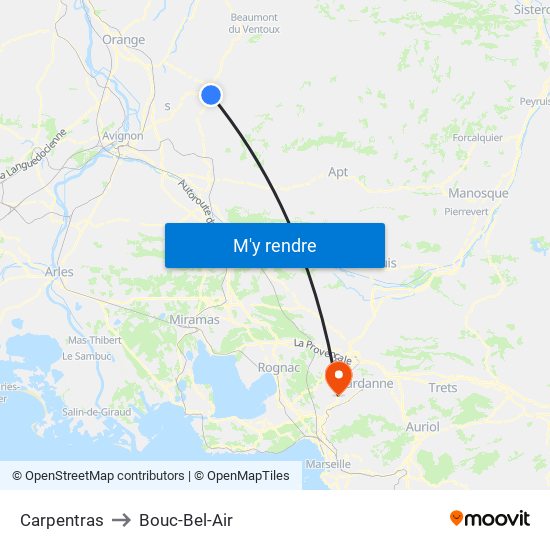 Carpentras to Bouc-Bel-Air map