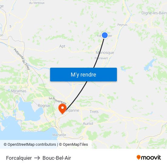 Forcalquier to Bouc-Bel-Air map