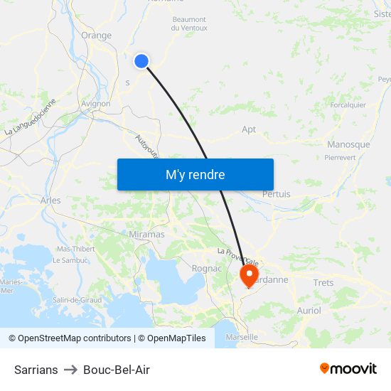 Sarrians to Bouc-Bel-Air map