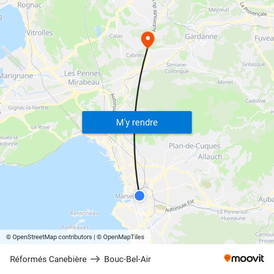 Réformés Canebière to Bouc-Bel-Air map