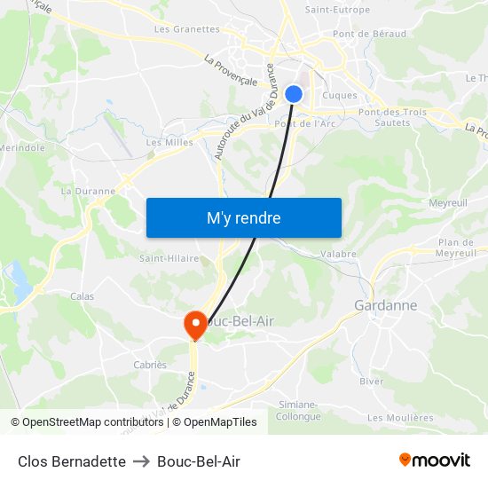 Clos Bernadette to Bouc-Bel-Air map