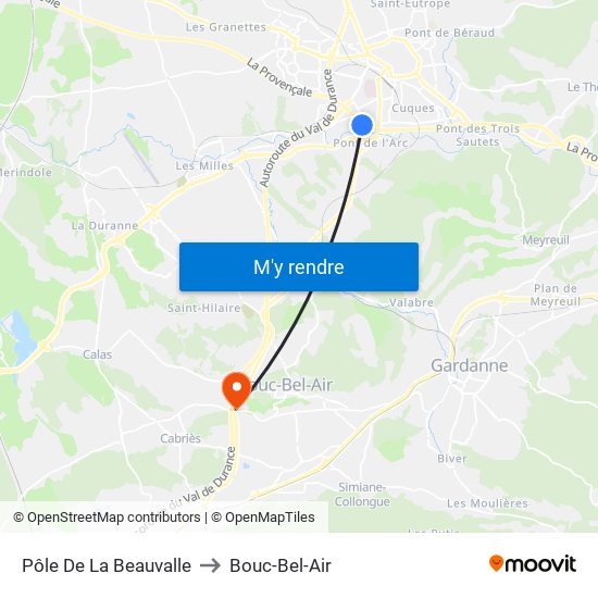Pôle De La Beauvalle to Bouc-Bel-Air map