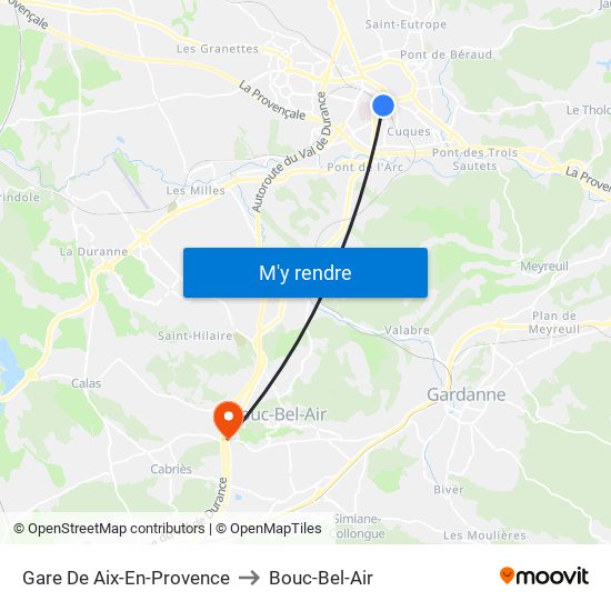 Gare De Aix-En-Provence to Bouc-Bel-Air map