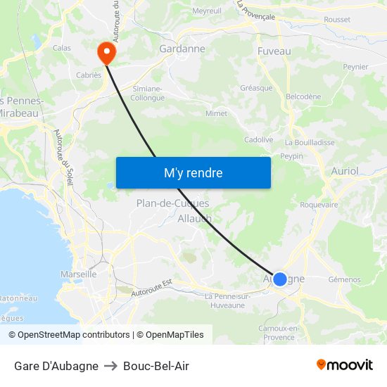 Gare D'Aubagne to Bouc-Bel-Air map