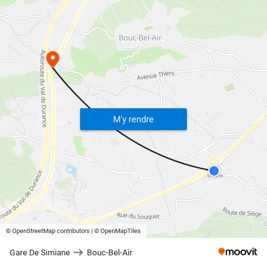Gare De Simiane to Bouc-Bel-Air map