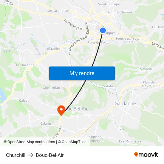 Churchill to Bouc-Bel-Air map