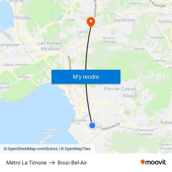 Métro La Timone to Bouc-Bel-Air map