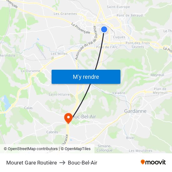 Mouret Gare Routière to Bouc-Bel-Air map