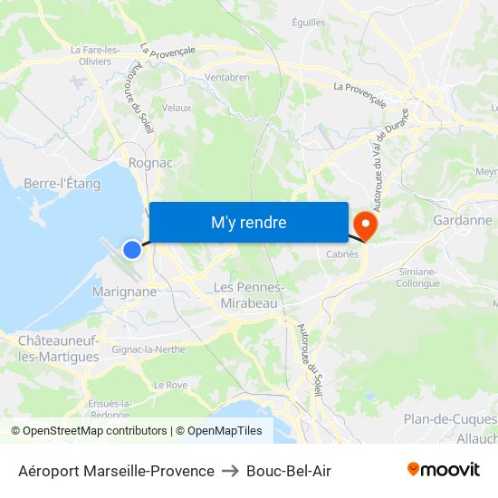 Aéroport Marseille-Provence to Bouc-Bel-Air map