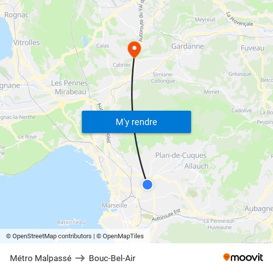 Métro Malpassé to Bouc-Bel-Air map