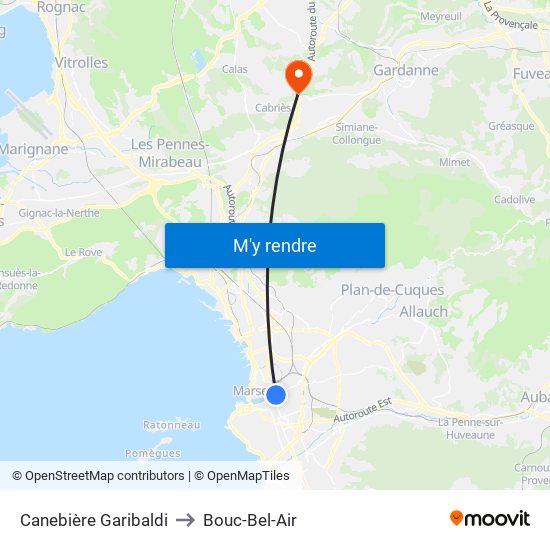 Canebière Garibaldi to Bouc-Bel-Air map