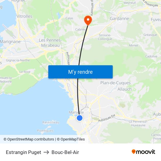 Estrangin Puget to Bouc-Bel-Air map