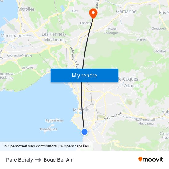 Parc Borély to Bouc-Bel-Air map