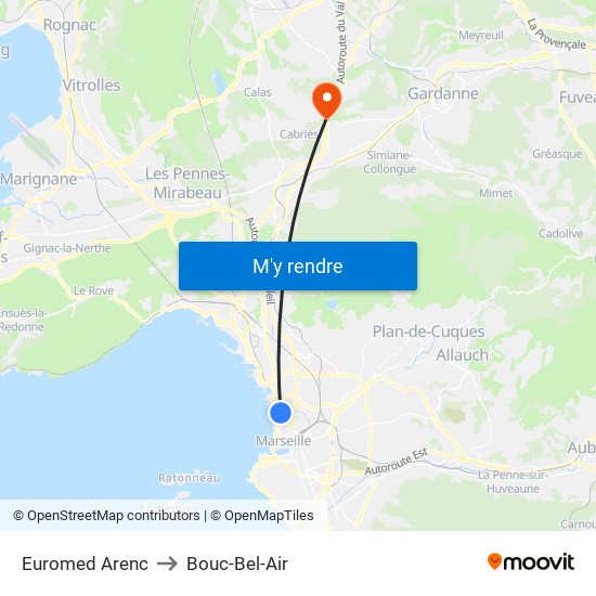 Euromed Arenc to Bouc-Bel-Air map