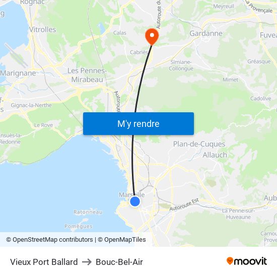 Vieux Port Ballard to Bouc-Bel-Air map