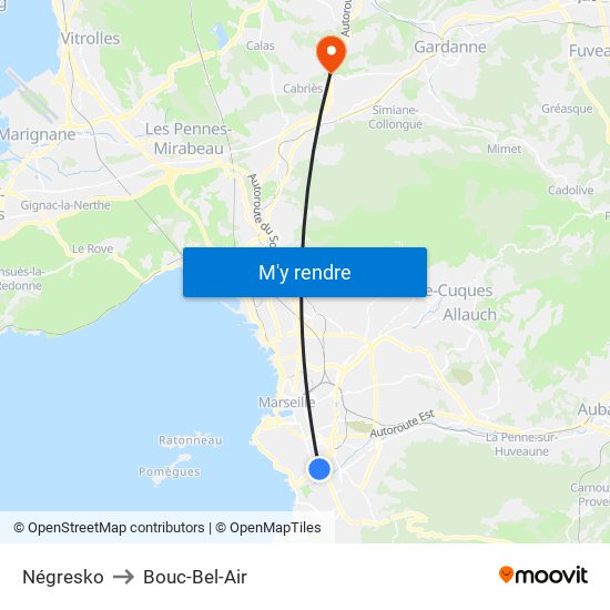 Négresko to Bouc-Bel-Air map
