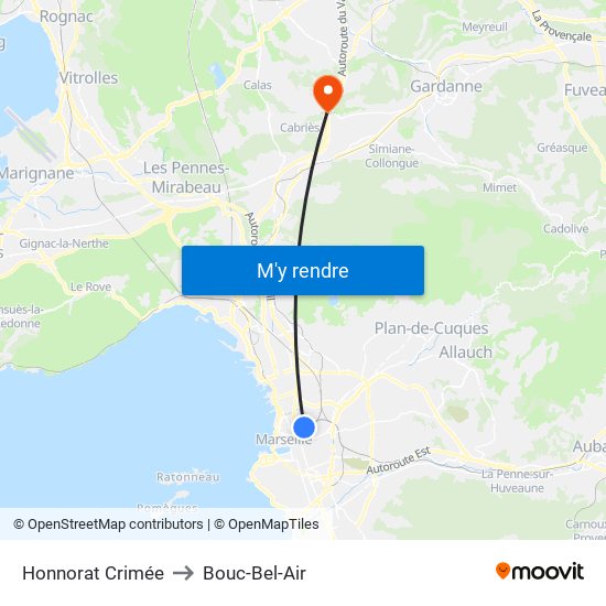 Honnorat Crimée to Bouc-Bel-Air map