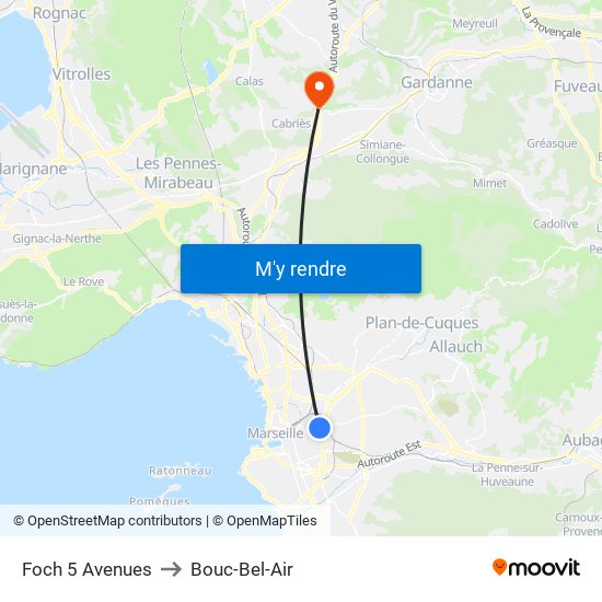 Foch 5 Avenues to Bouc-Bel-Air map