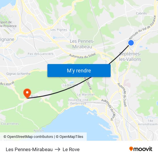 Les Pennes-Mirabeau to Le Rove map