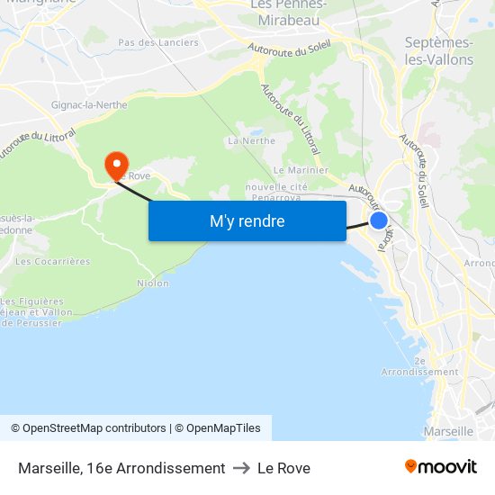 Marseille, 16e Arrondissement to Le Rove map