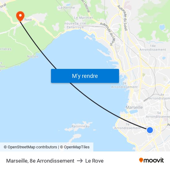Marseille, 8e Arrondissement to Le Rove map