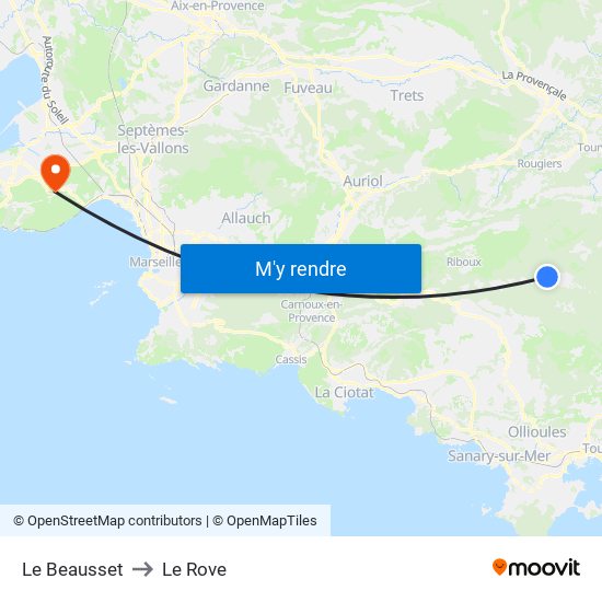 Le Beausset to Le Rove map