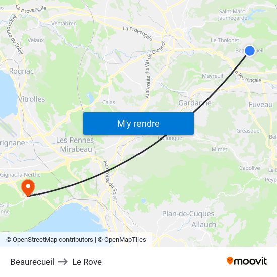 Beaurecueil to Le Rove map