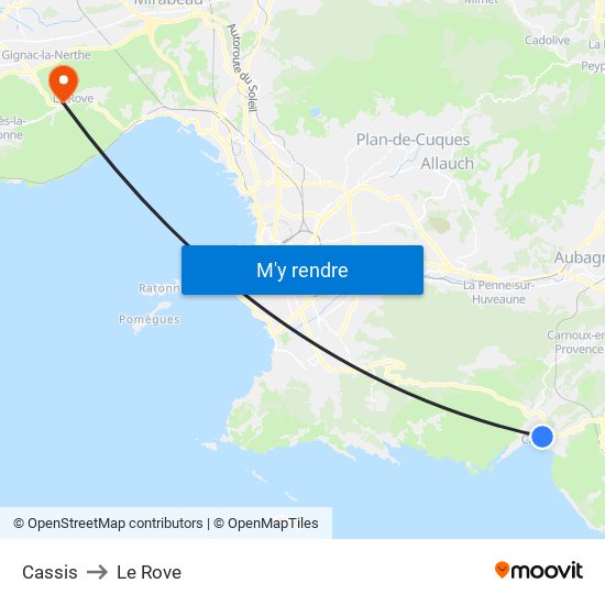 Cassis to Le Rove map