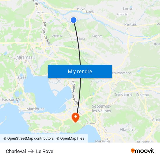 Charleval to Le Rove map