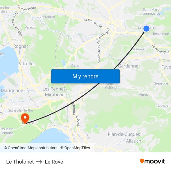 Le Tholonet to Le Rove map