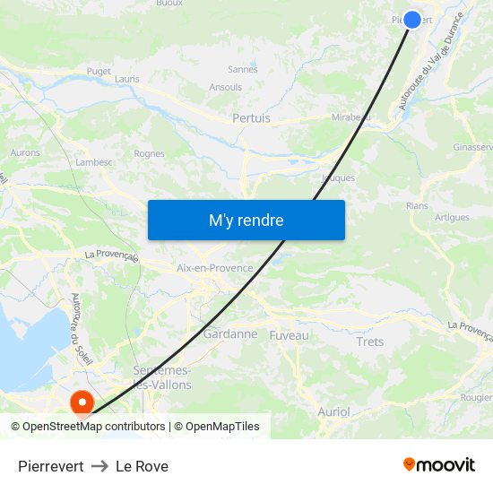 Pierrevert to Le Rove map