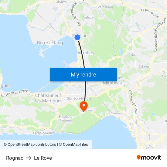 Rognac to Le Rove map