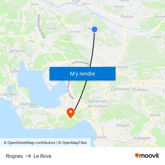 Rognes to Le Rove map