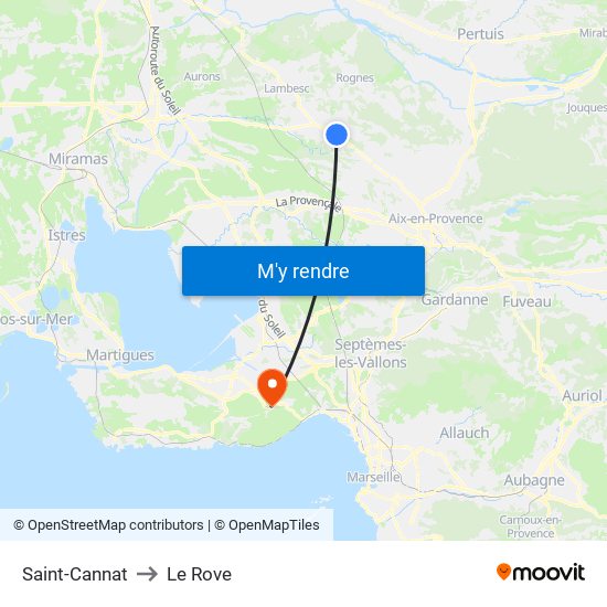 Saint-Cannat to Le Rove map