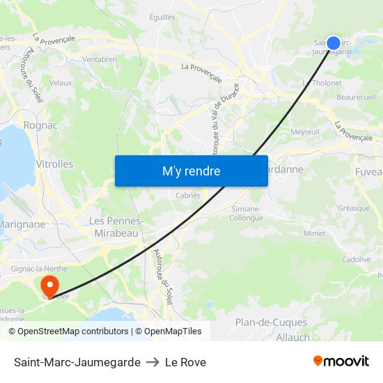 Saint-Marc-Jaumegarde to Le Rove map