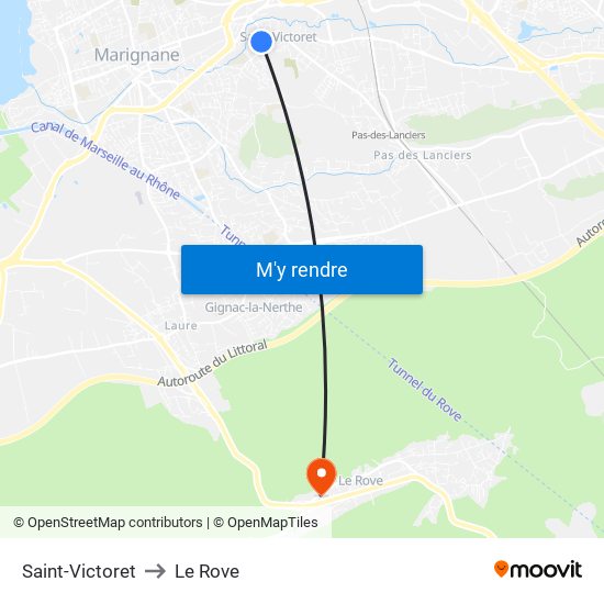 Saint-Victoret to Le Rove map