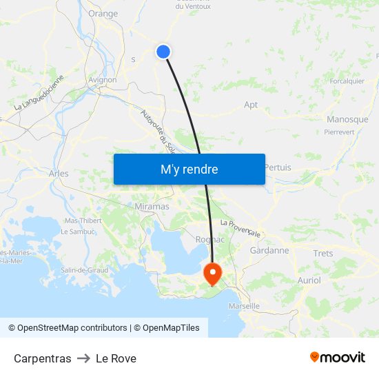 Carpentras to Le Rove map