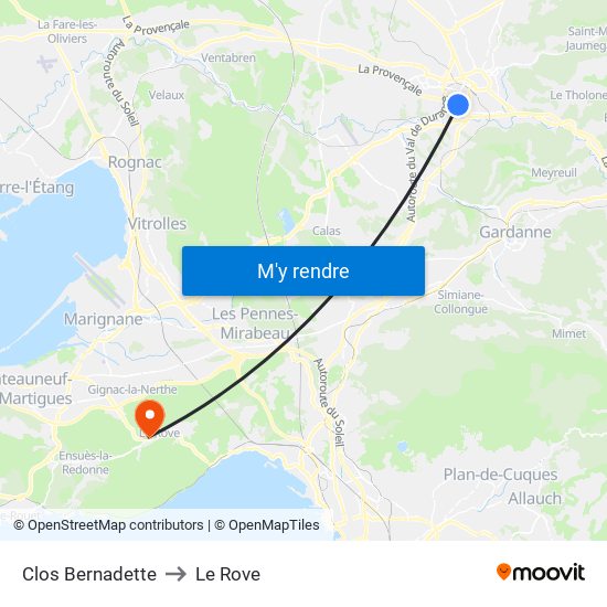 Clos Bernadette to Le Rove map