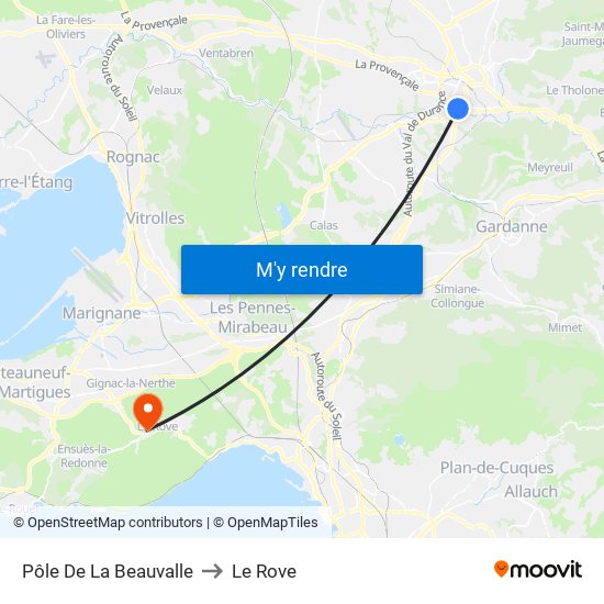 Pôle De La Beauvalle to Le Rove map