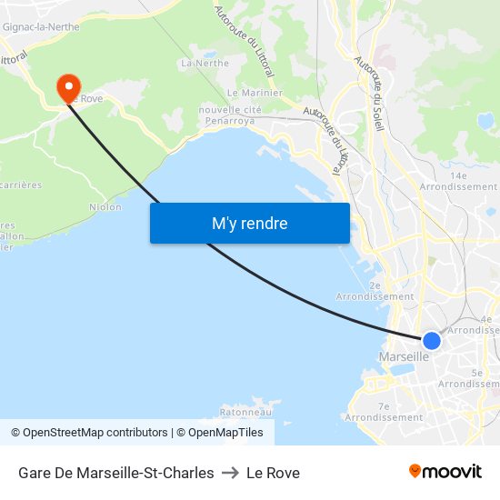 Gare De Marseille-St-Charles to Le Rove map