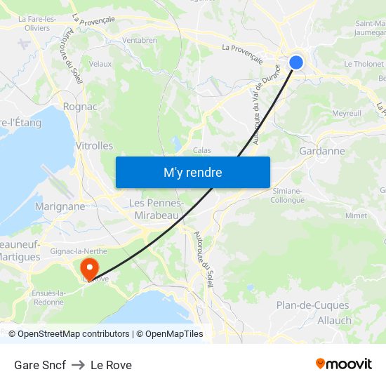 Gare Sncf to Le Rove map