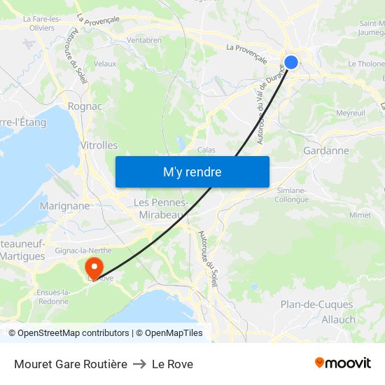 Mouret Gare Routière to Le Rove map