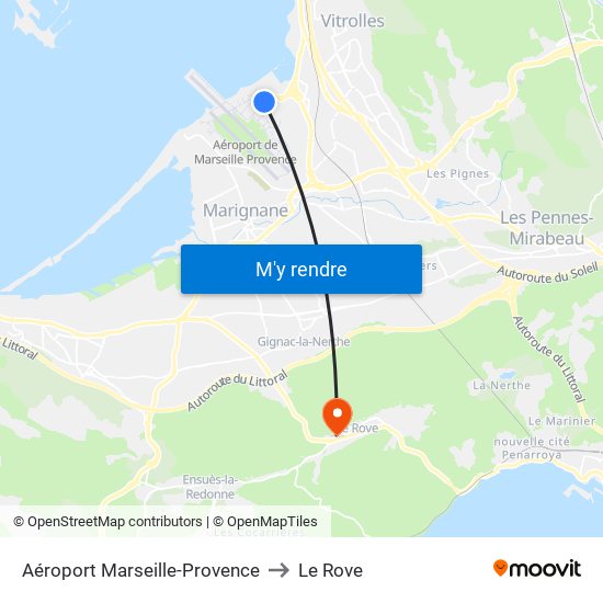 Aéroport Marseille-Provence to Le Rove map