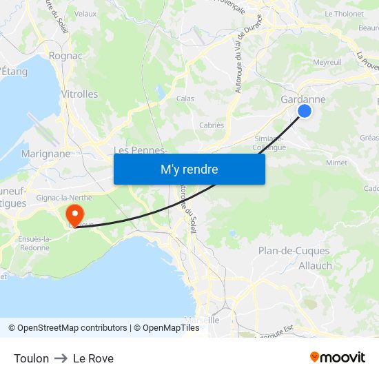 Toulon to Le Rove map