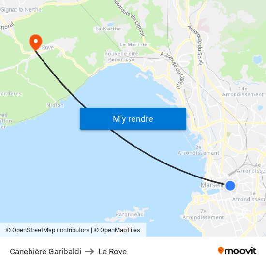Canebière Garibaldi to Le Rove map