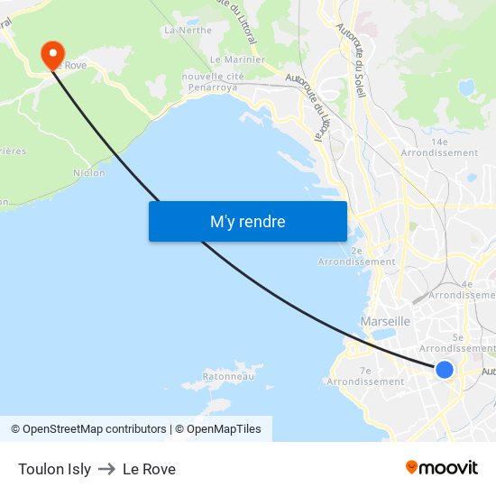 Toulon Isly to Le Rove map