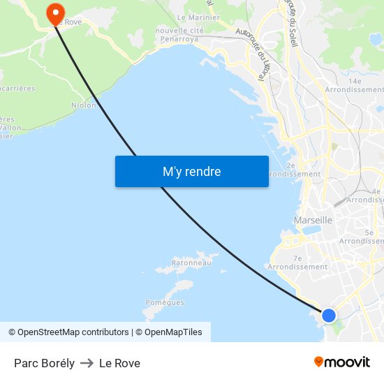 Parc Borély to Le Rove map